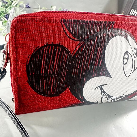 Disney Mickey Mouse Wallet Sketch Convertible Crossbody Embroidered Purse - Picture 4 of 16